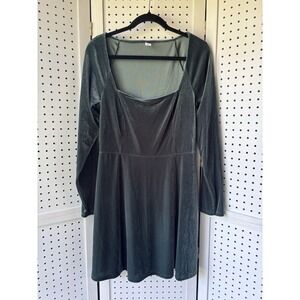 Old Navy Green Velvet Long Sleeve Flare Mini Dress Women's Size Large